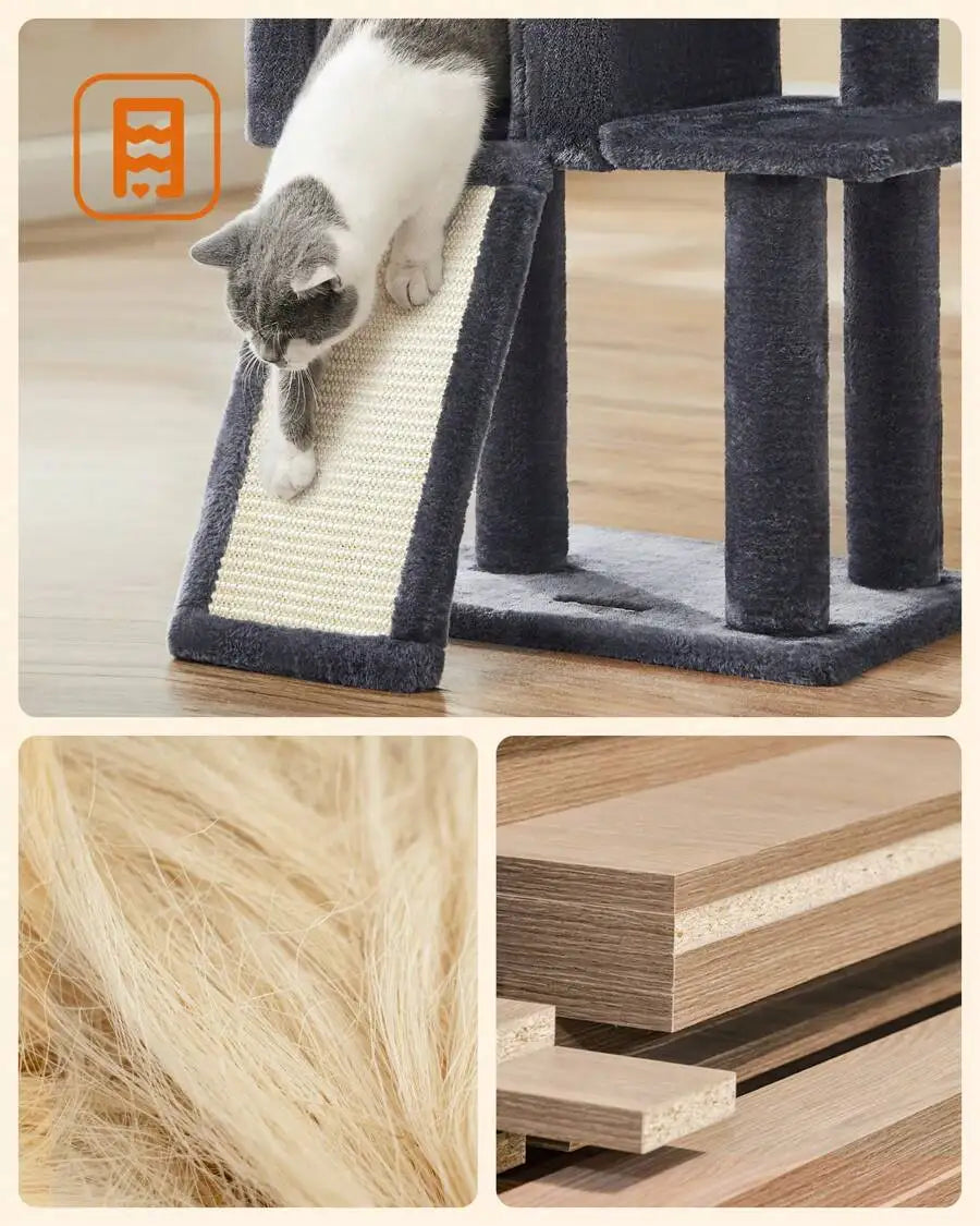 Multi Tier Plush Cat Tree With Scratching Post And Ramp