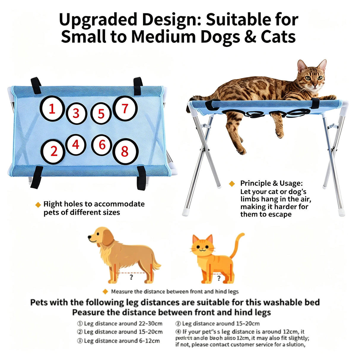 Pet Bathing Hammock with Eight Holes Foldable Pet Grooming Table Pet Washing Station for Picking Ears Nail Clipping Home