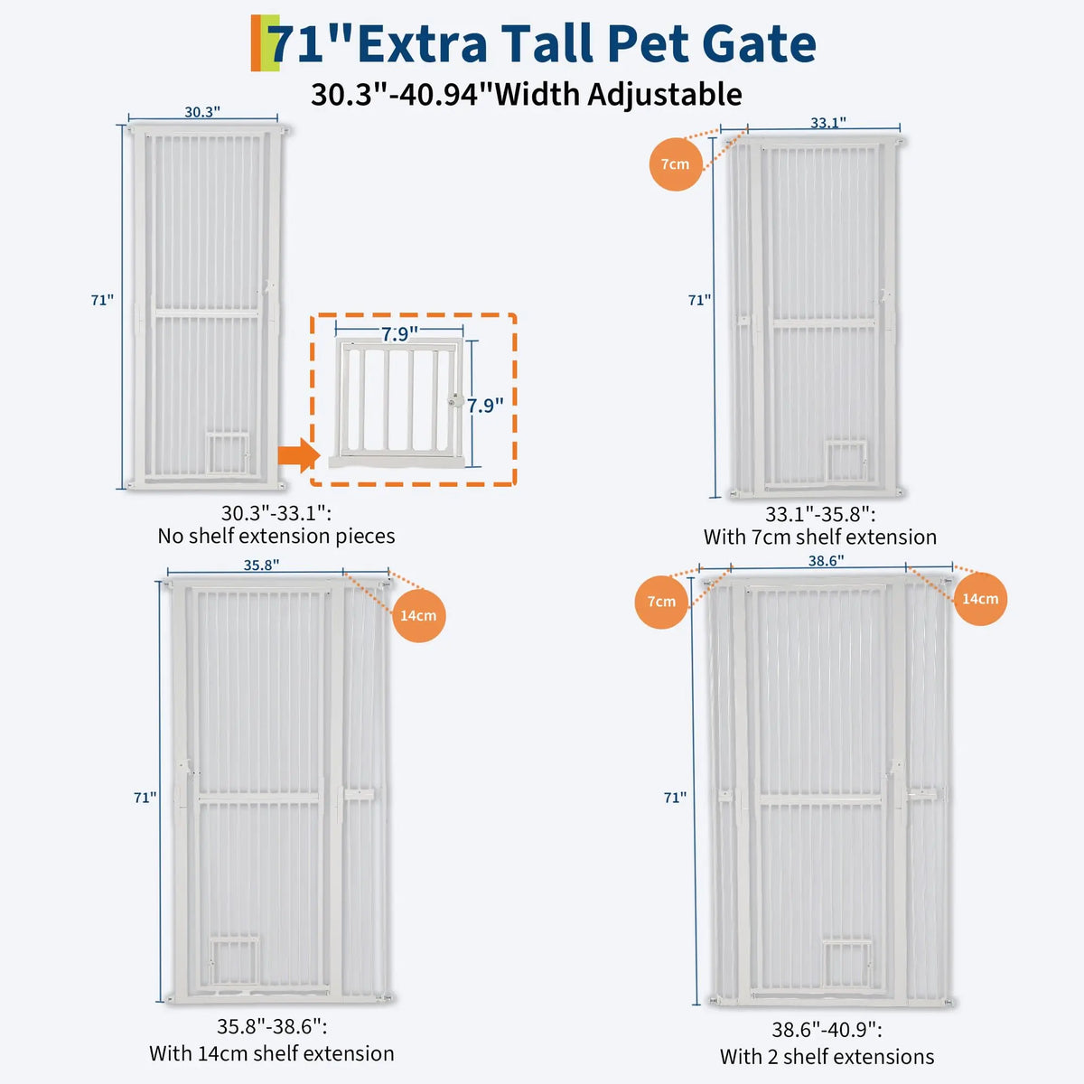 HiMISS Adjustable Pressure Mounted Cat Gate With Entry Door