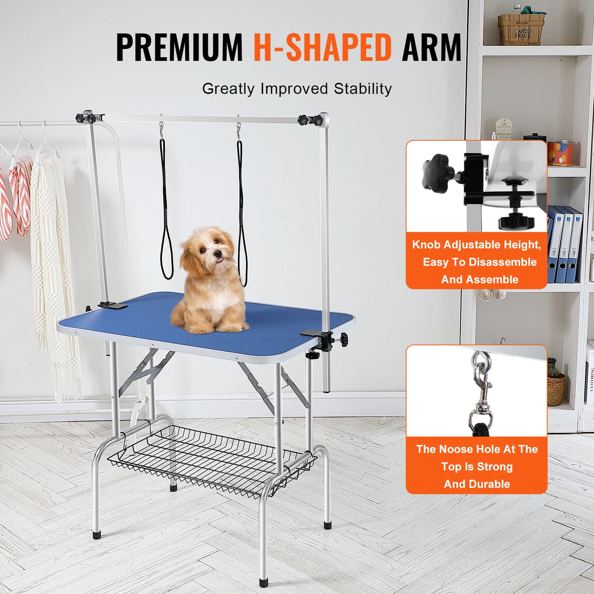 Foldable Dog Grooming Table With Two Arms And Safety Loop