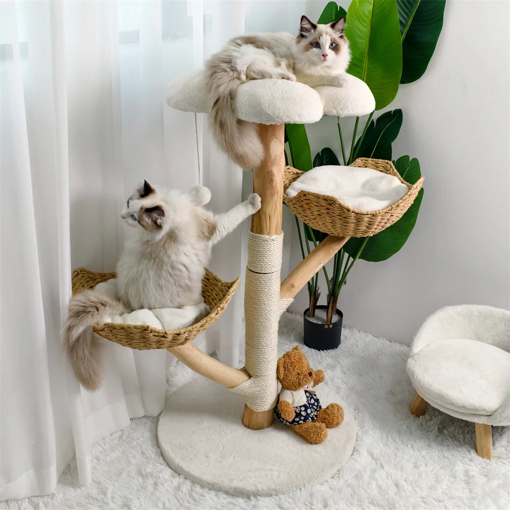 Borwart Wooden Cat Tree With Sisal Scratching Posts And Mats