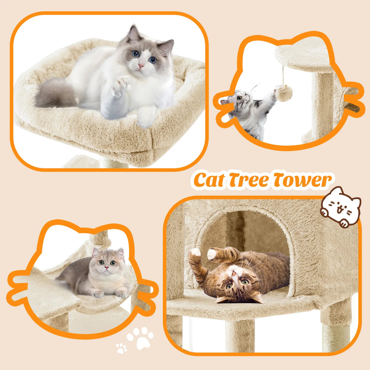MCQ Four Tier Cat Tree Tower With Sisal Scratching Posts