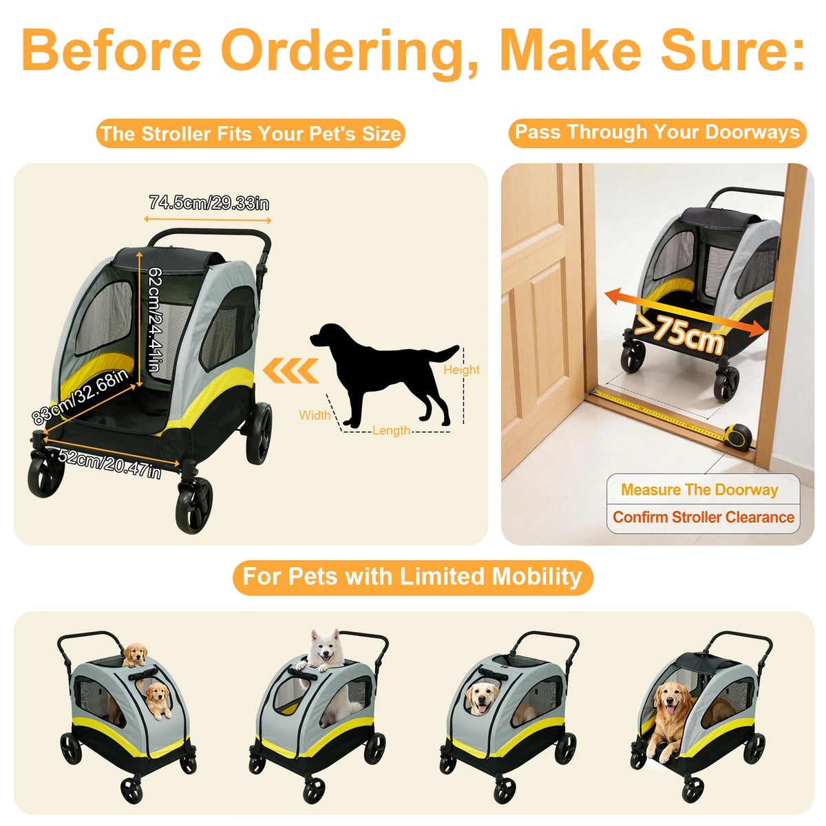Premium Foldable Dog Stroller With Four Swivel Wheels For Pets
