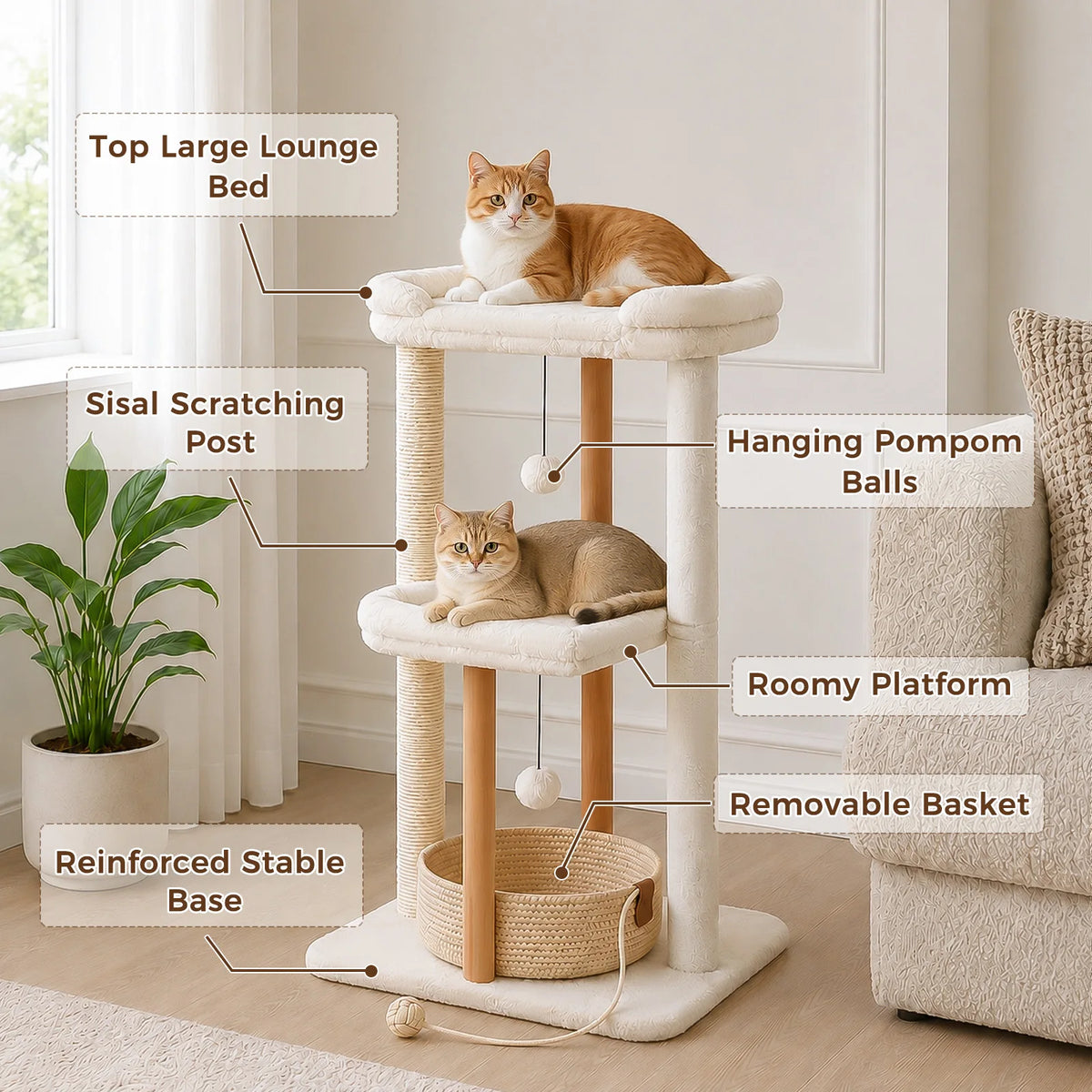 Pawz Road Wood Cat Tower With Sisal Scratching Posts