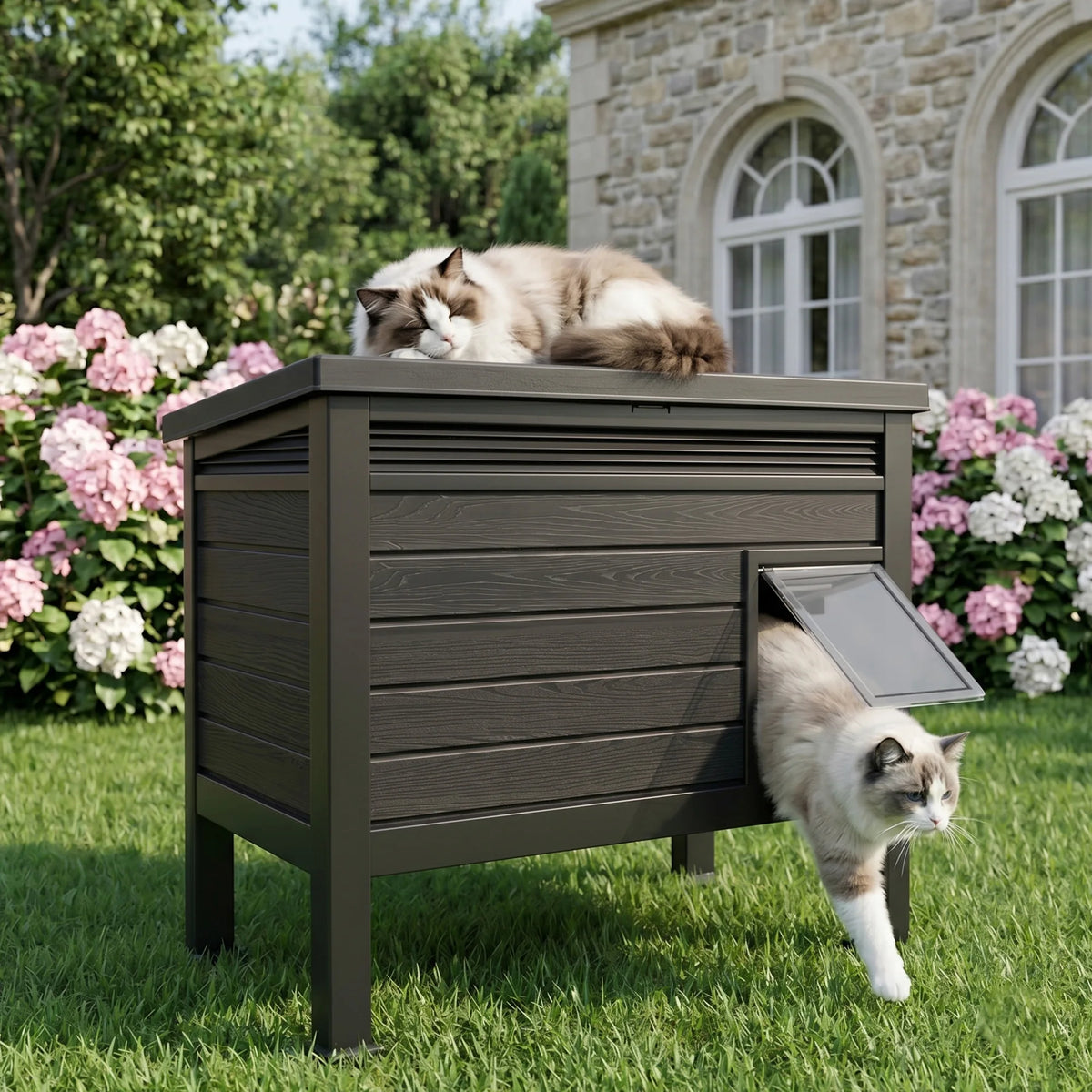 Weatherproof Resin Outdoor Cat Shelter With Openable Roof