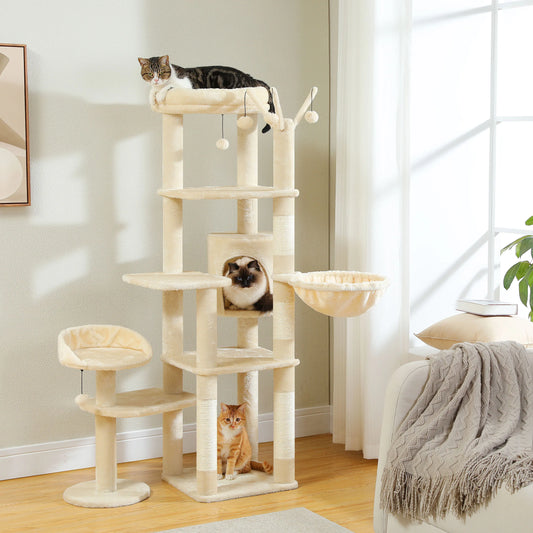 Pequlti Multi-Level Cat Tree With Scratching Post And Hammock