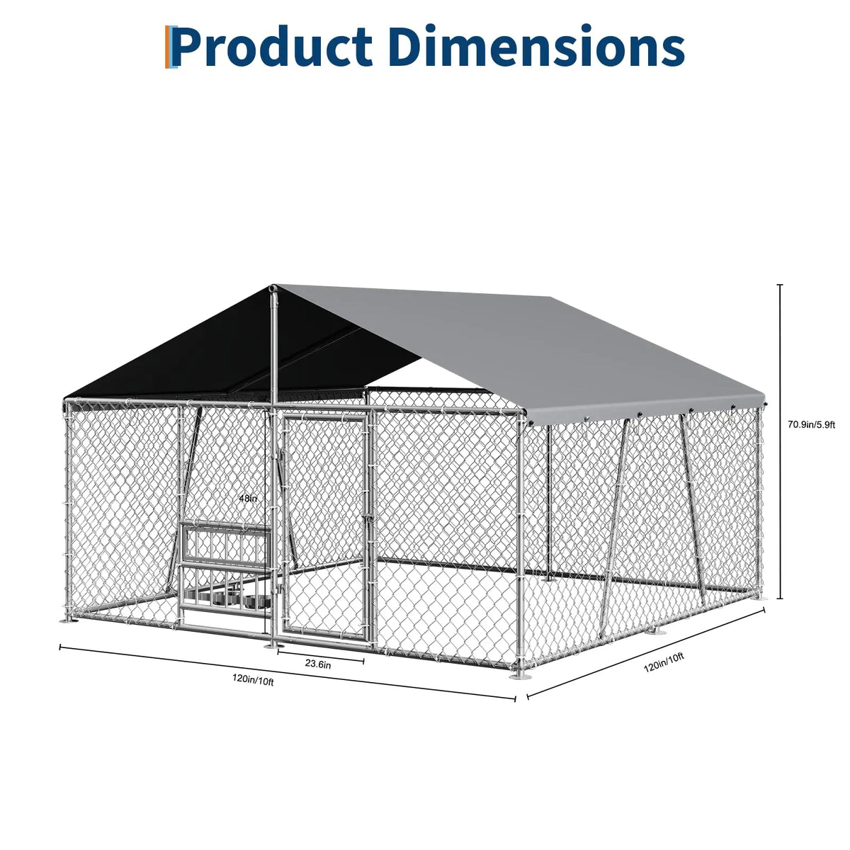 DishyKooker Galvanized Steel Outdoor Dog Kennel With Waterproof Cover