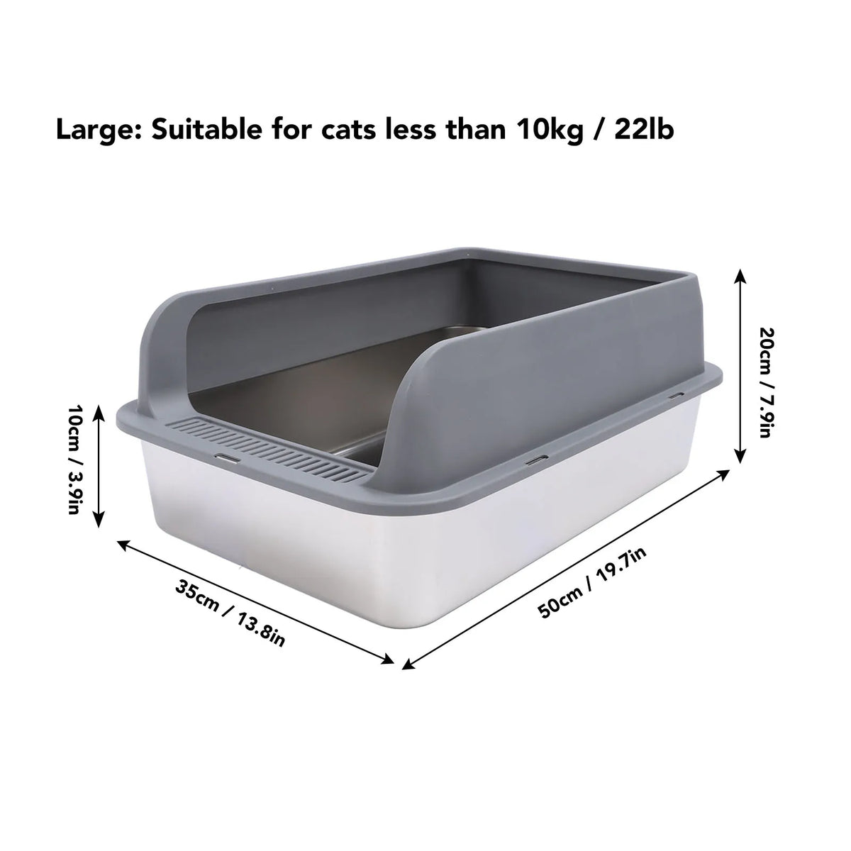 YOSOO Stainless Steel High Sided Top Entry Cat Litter Box