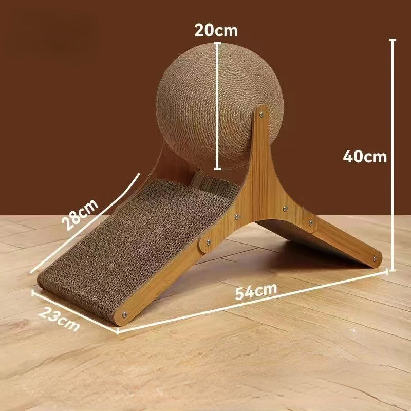 Wooden Cat Climbing Scratching Board With Rotating Sisal Ball