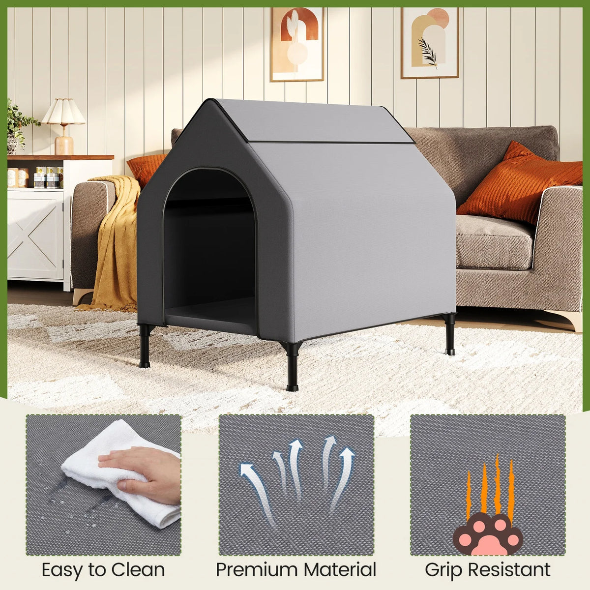 HiMISS Weatherproof Elevated Dog House With Sturdy Metal Frame