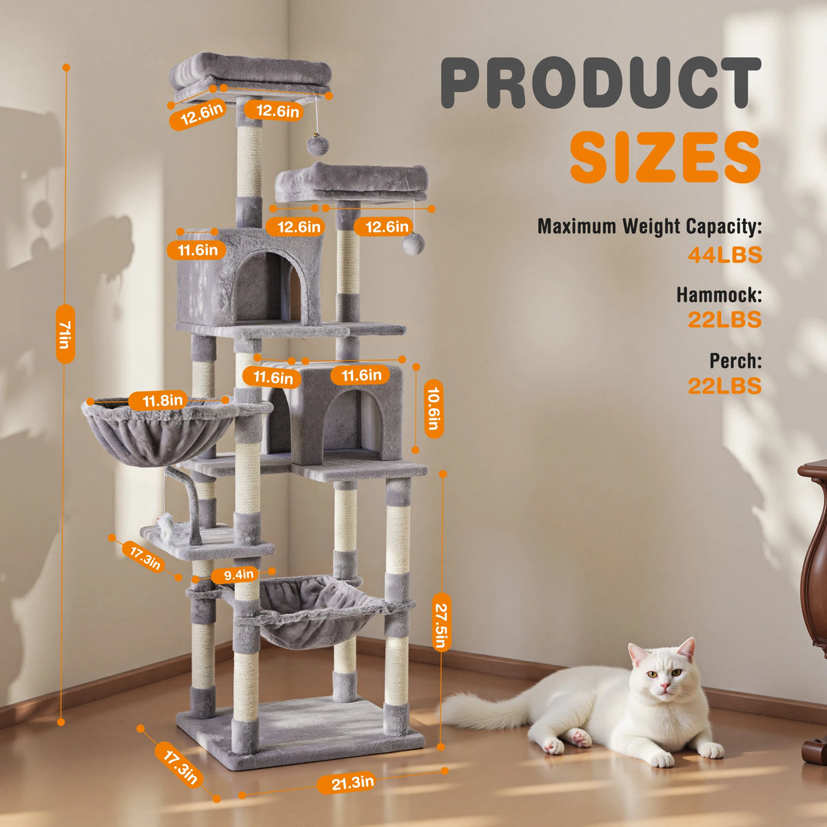 JHK Multi Tier Cat Tree With Durable Sisal Scratching Posts