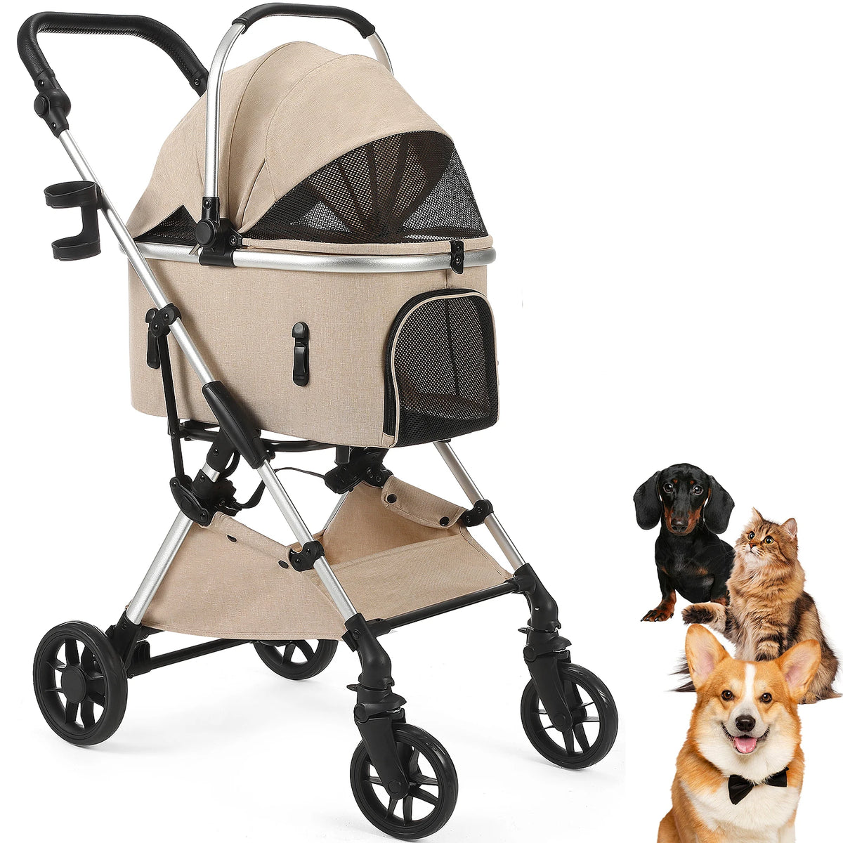 Lightweight Pet Stroller With Quick Fold Design And Detachable Carrier