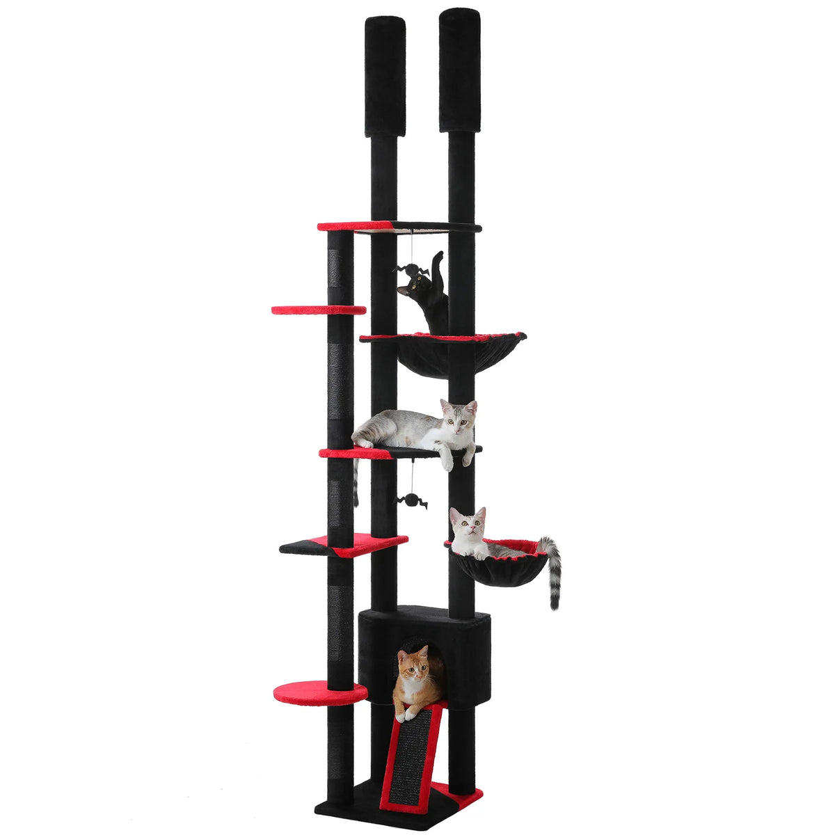 PEQULTI Adjustable Height Indoor Cat Tree With Hammock And Post