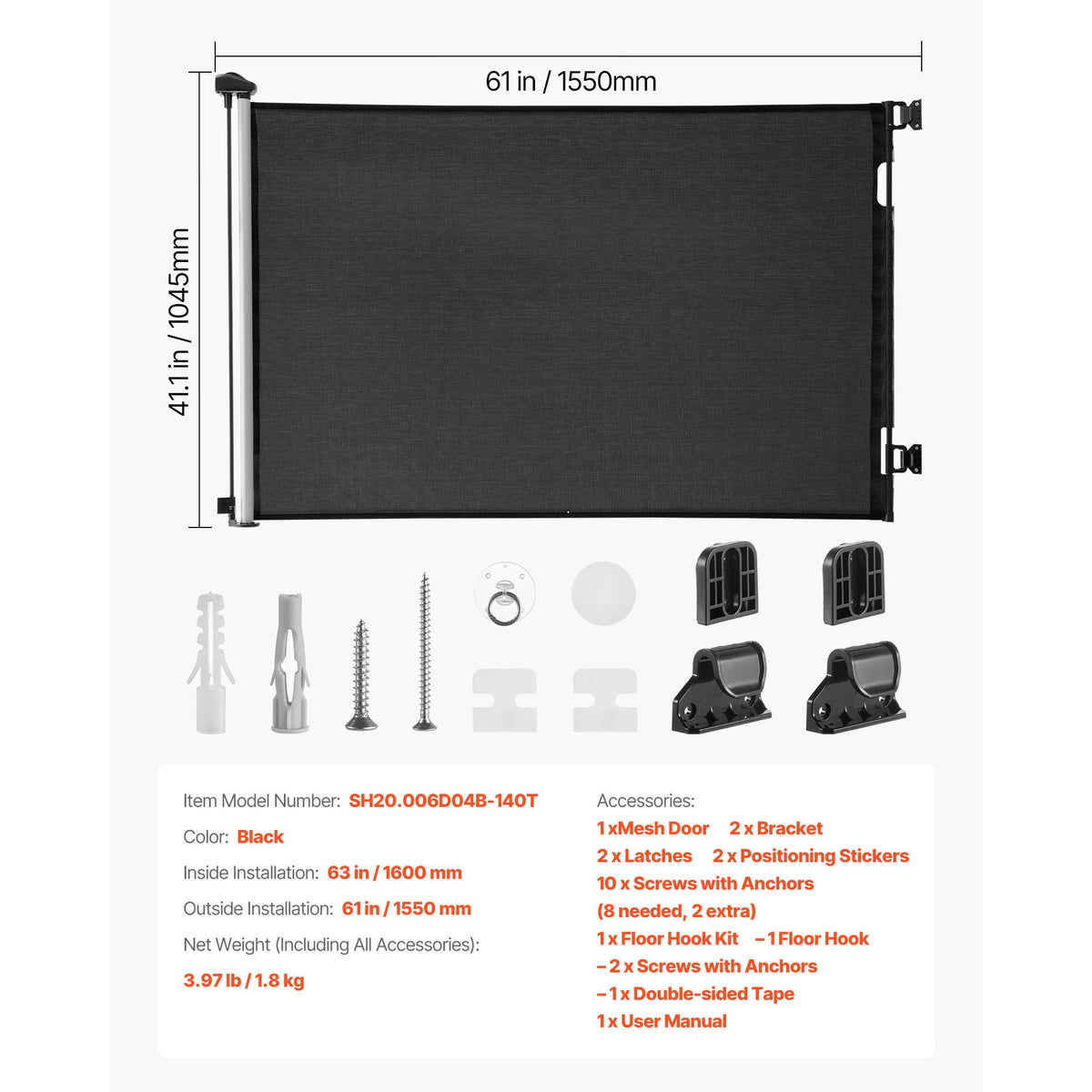 SucceBuy Retractable Baby Gate With Security Lock Mesh Barrier