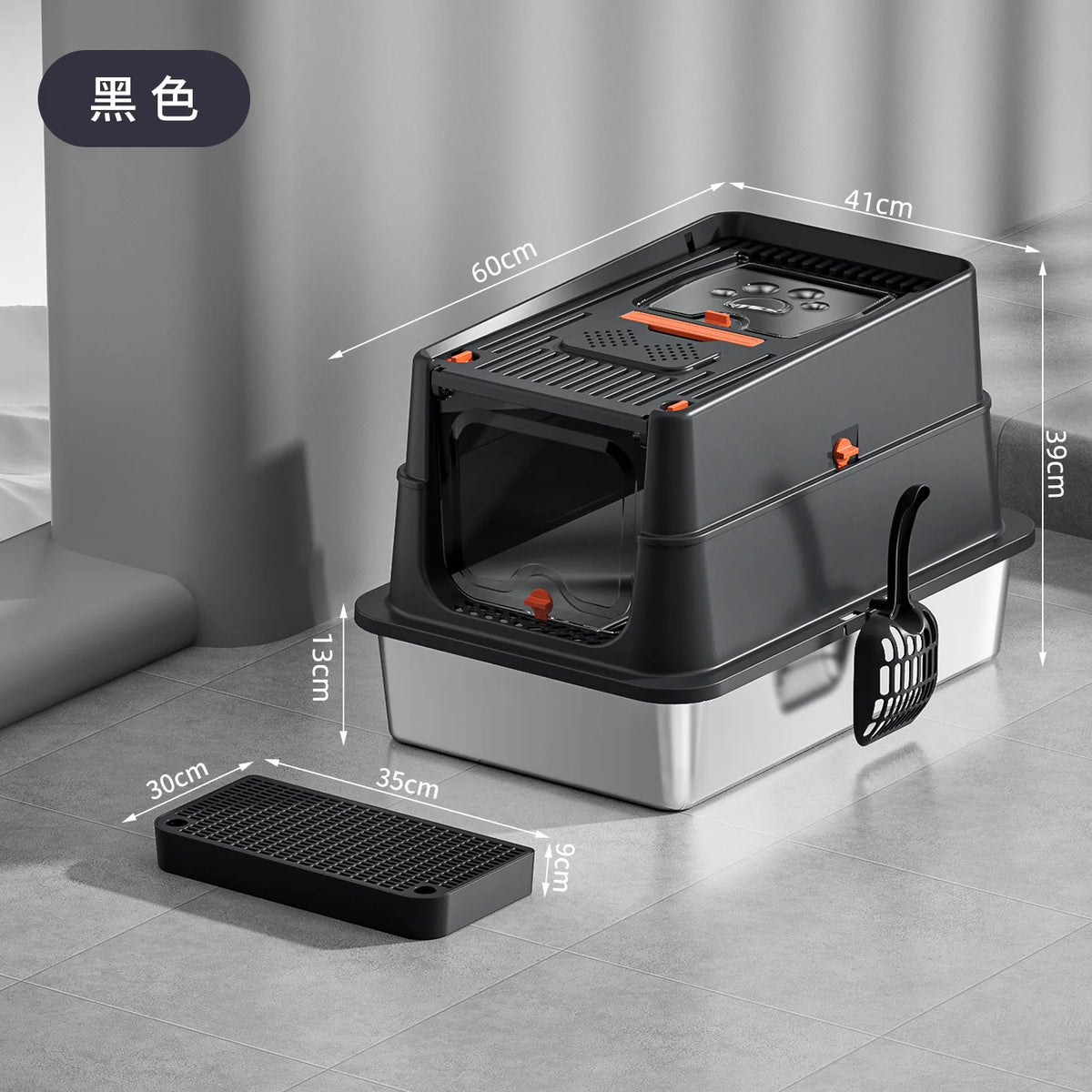 Upgraded Extra Large Enclosed Cat Litter Box with Durable Stainless Steel Base Removable Top for Semi-Enclosed Design High Fence