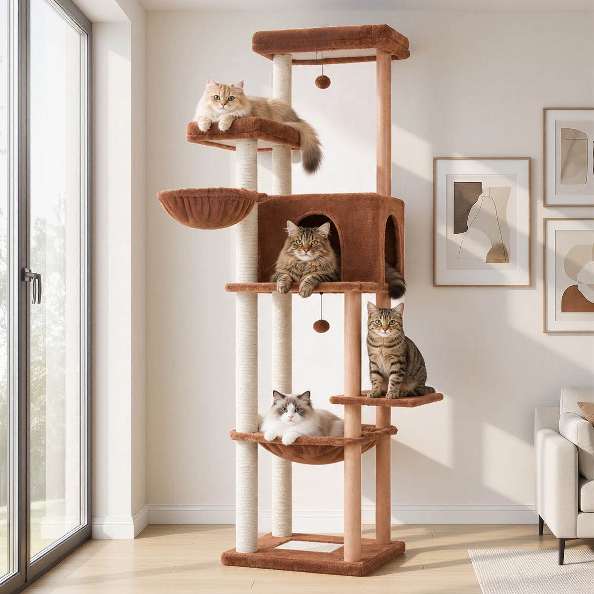 Pequlti Multi Level Cat Tree With Hammock And Sisal Posts
