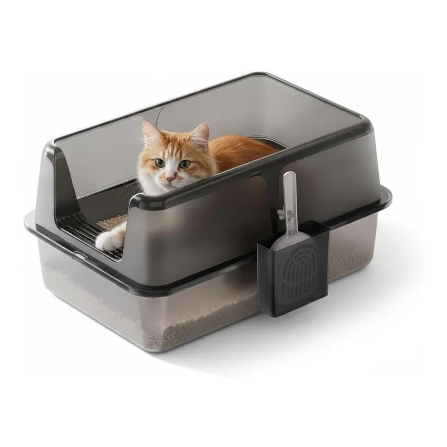60×40×36.5cm Stainless Steel Cat Litter Tray with Top Entry, Litter Scoop | Extra Large Cat Litter Box with Non-Stick, Odor Resistant, Leak & Splash Proof Easy Clean