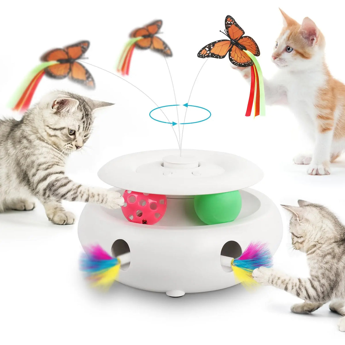 Interactive Cat Toy Automatic Cat Toys for Indoor Cats, 3-in-1 Electric Cat Toy USB Rechargeable, Kitten Toy Cat Exercise Toys