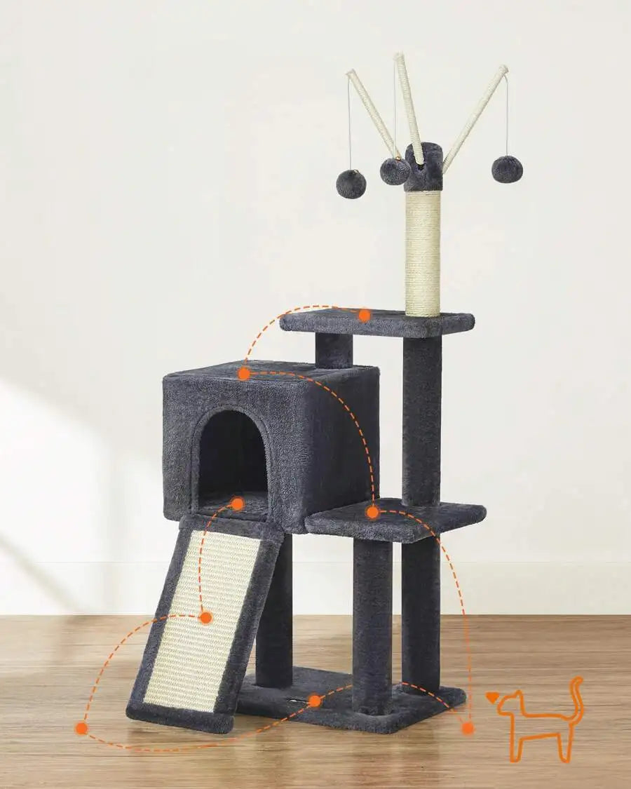 Multi Tier Plush Cat Tree With Scratching Post And Ramp