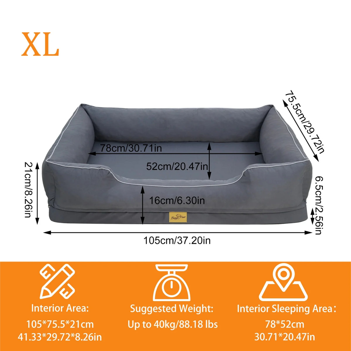 Bingopaw Orthopedic Dog Bed With Removable Washable Cover