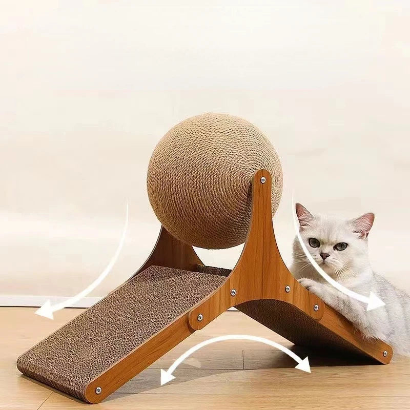 Wooden Cat Climbing Scratching Board With Rotating Sisal Ball