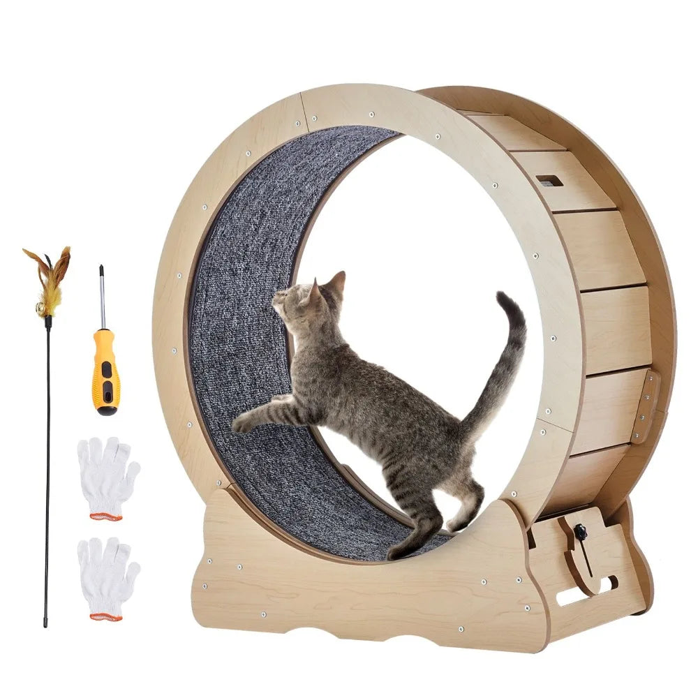 Wooden Cat Exercise Wheel For Indoor Pets Featuring Silent Running