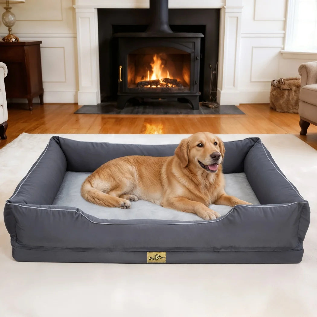 Borwart Orthopedic Dog Bed With Removable Cover And Bolster