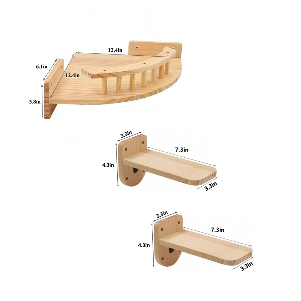 CWV Wall Mounted Corner Cat Wooden Hammock Steps Set