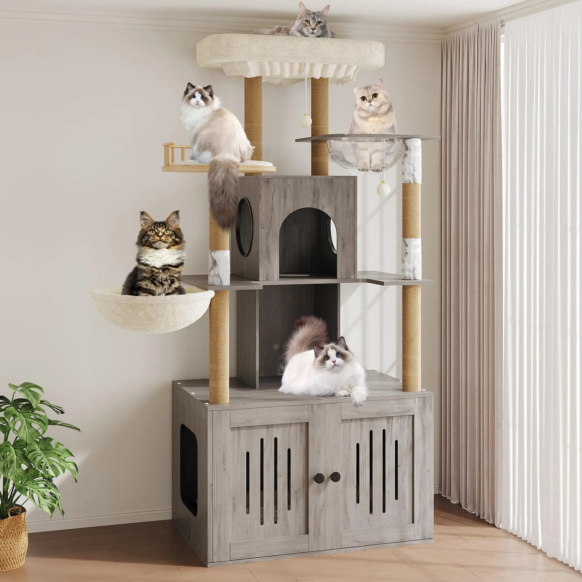 Studyset Cat Tree Litter Box Enclosure Multilevel Sisal Scratcher