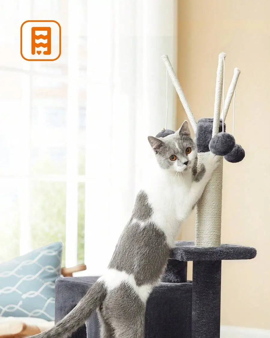 Multi Tier Plush Cat Tree With Scratching Post And Ramp