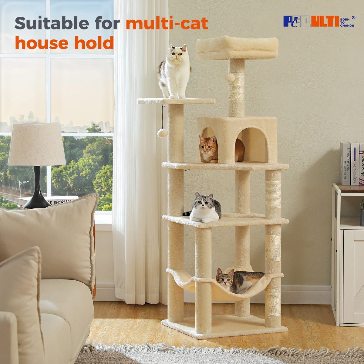 Pequlti Multi Level Cat Tree With Hammock And Sisal Posts