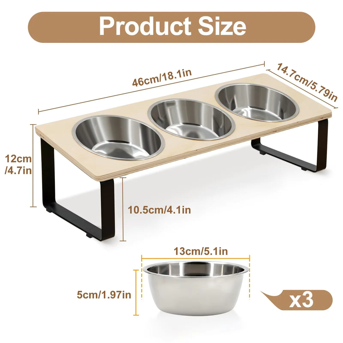 Elevated Cat Feeder With Bamboo Base And Stainless Steel Bowls