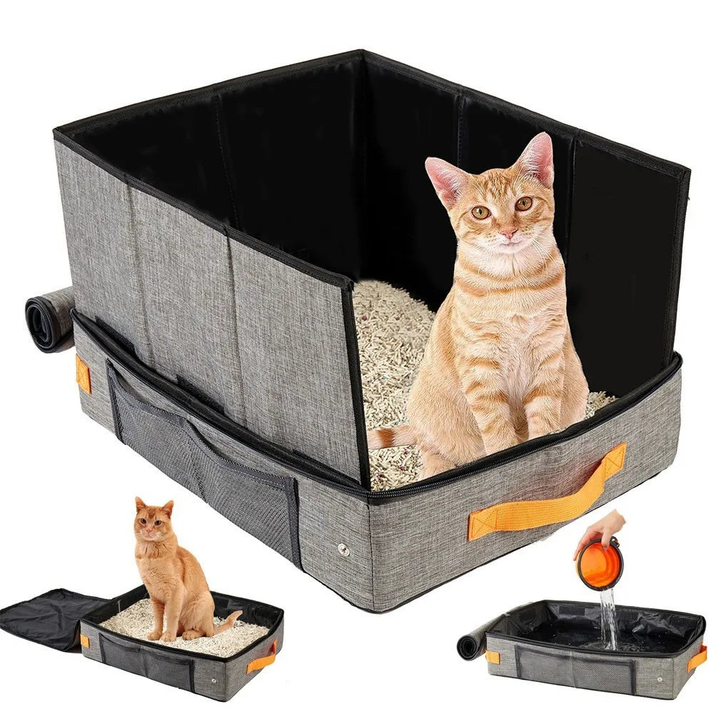 Portable Foldable Cat Litter Box Waterproof Travel Pet Toilet Tray