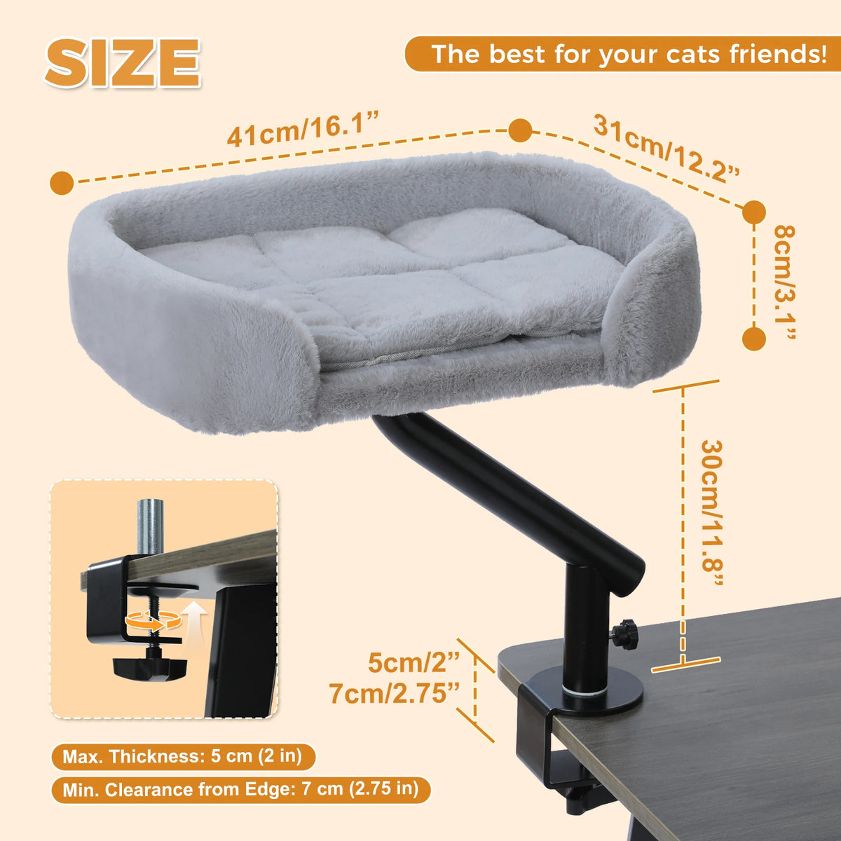 PAWZ Road Rotatable Desk Cat Bed Stand Plush Hammock