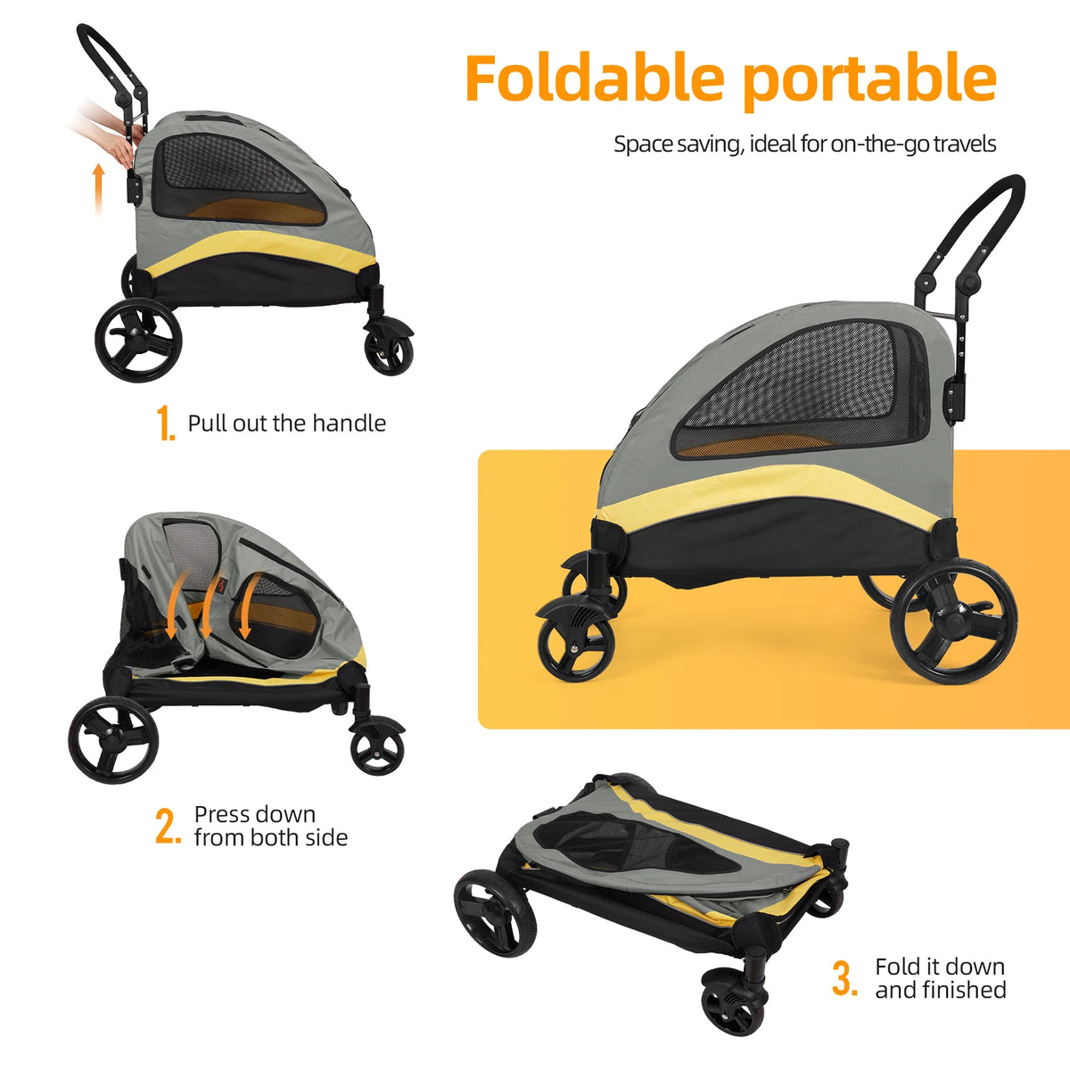 Four Wheel Foldable Dog Stroller For Large Pet Wheeled Carrier