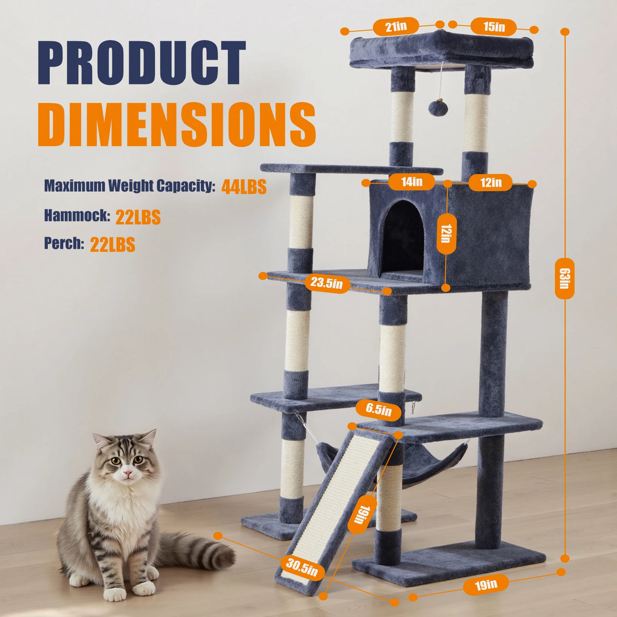 JHK Multi Level Cat Tower With Sisal Scratching Posts