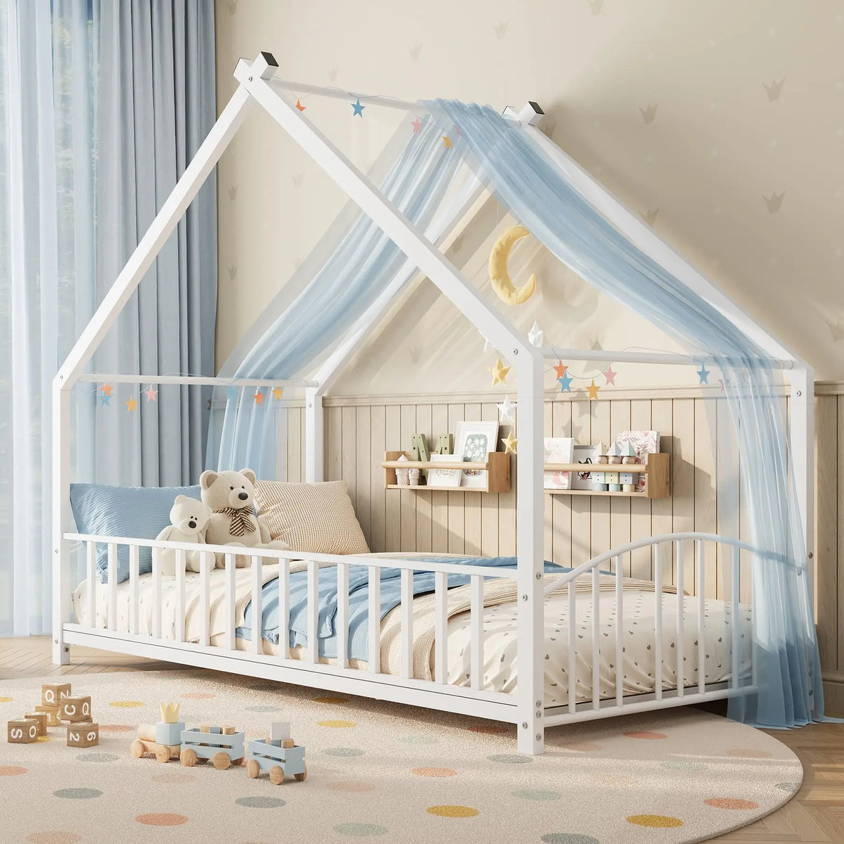HiMiss Montessori House Floor Bed With Safety Rails
