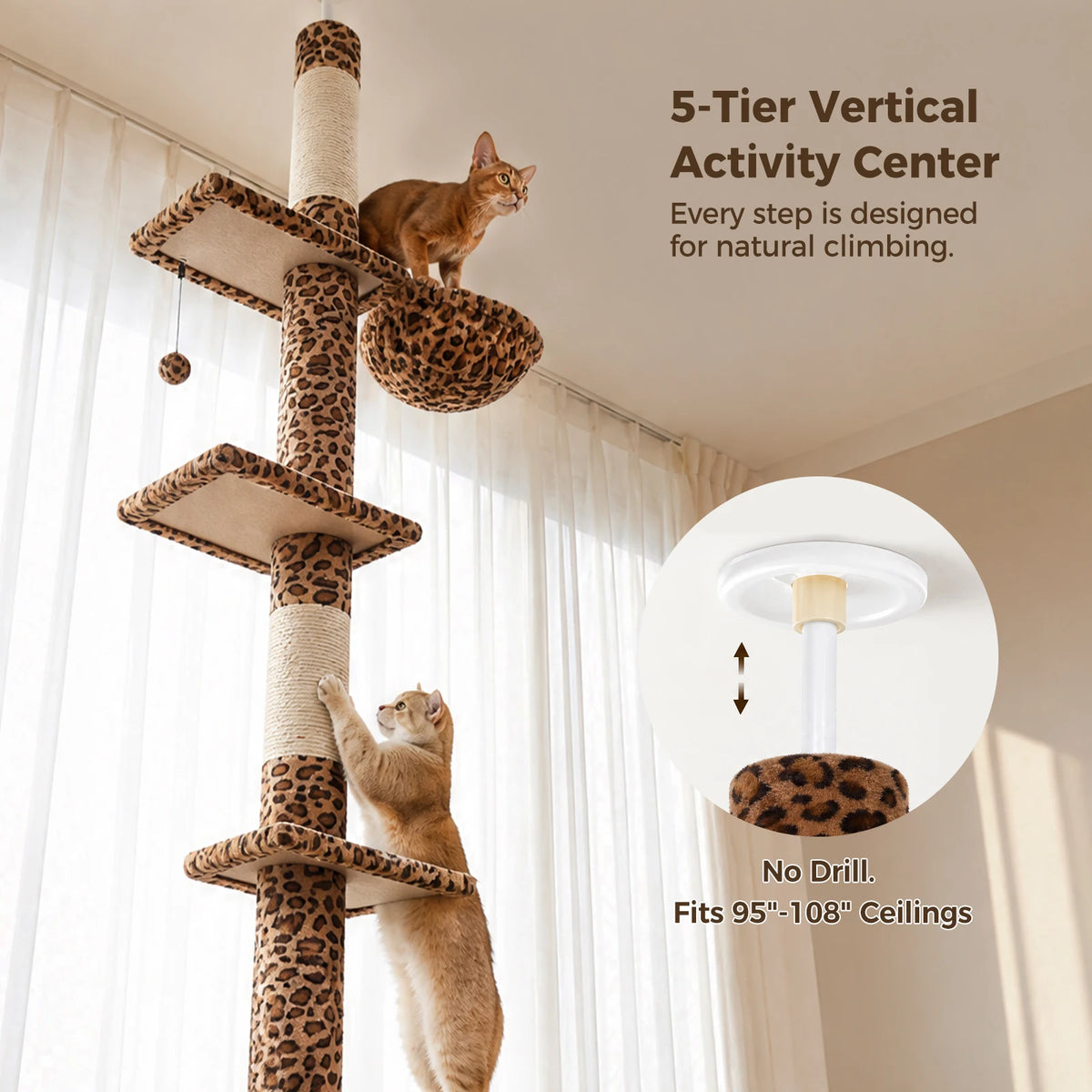 PAWZ Road Adjustable Floor To Ceiling Cat Tower With Hammock