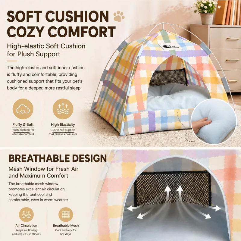 Canvas Semi Enclosed Pet Tent Bed For Cats And Dogs