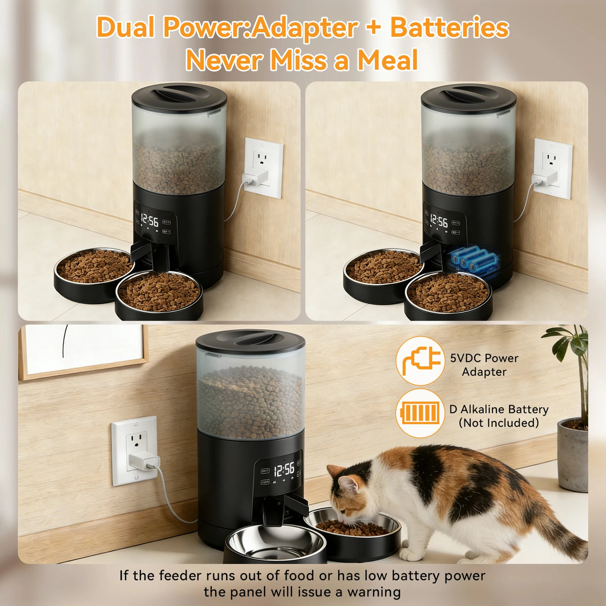 Jhk Automatic Cat Feeder Double Stainless Steel Timed Dispenser
