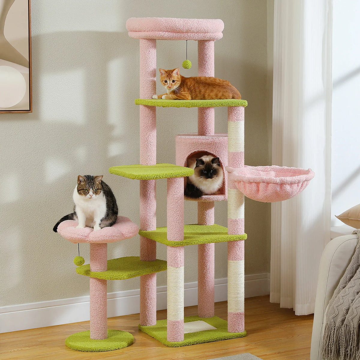 PEQULTI Multi Tier Cat Tree With Scratching Posts And Hammock