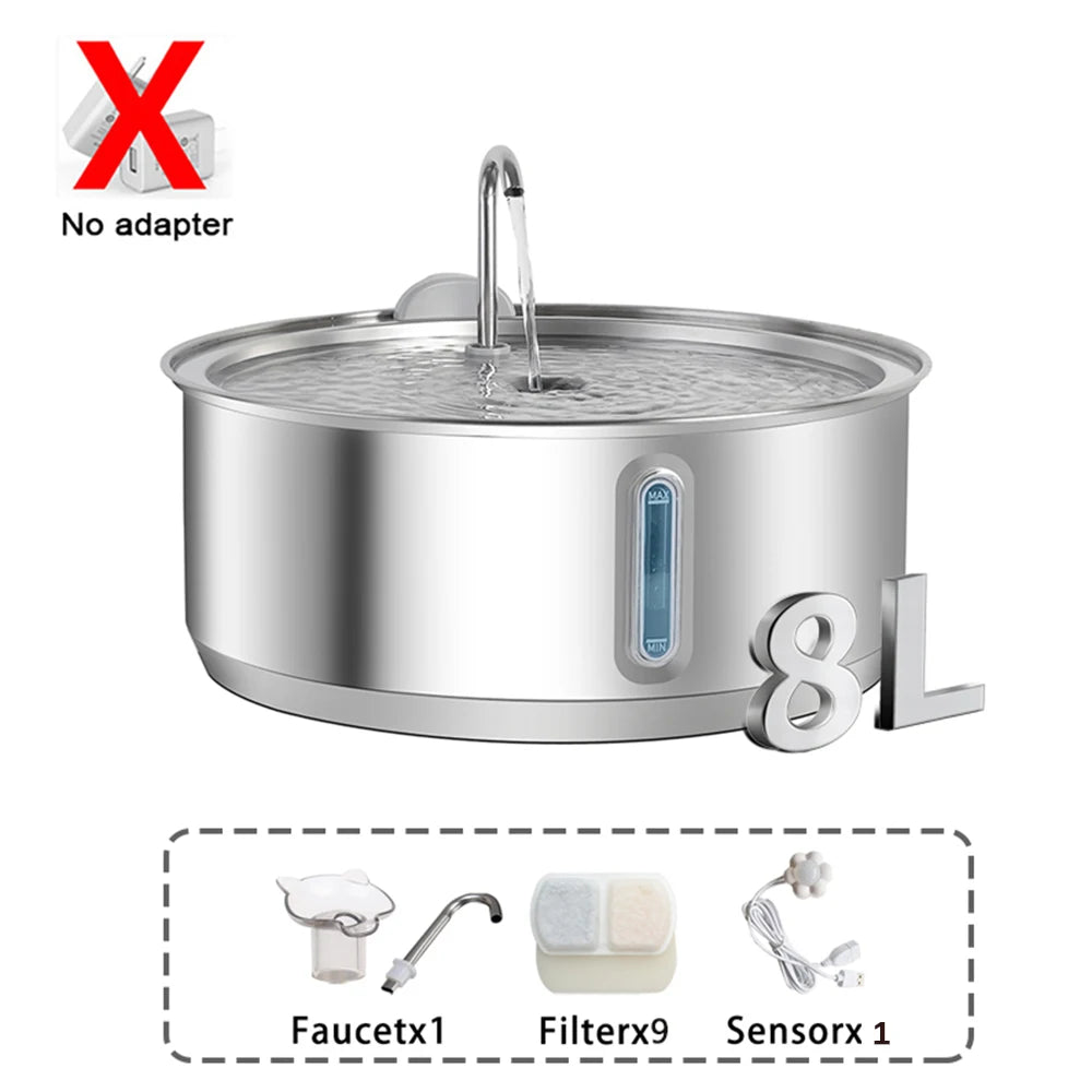 Stainless Steel Automatic Pet Water Fountain With Filter For Cats