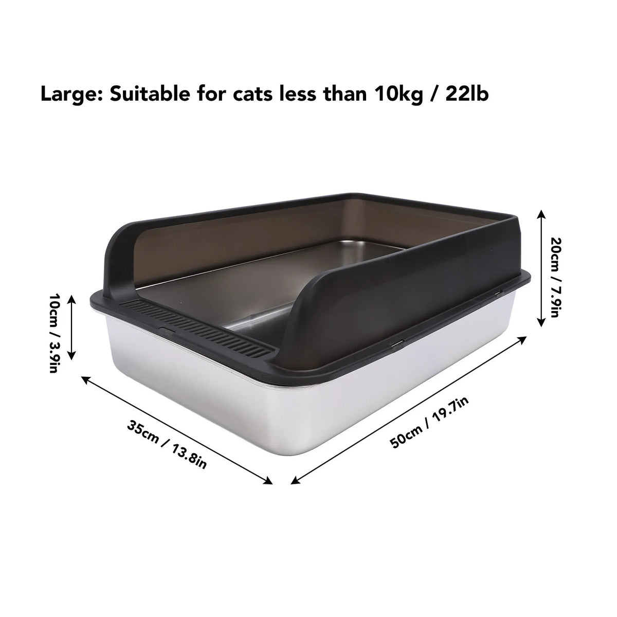 YOSOO Stainless Steel High Sided Top Entry Cat Litter Box