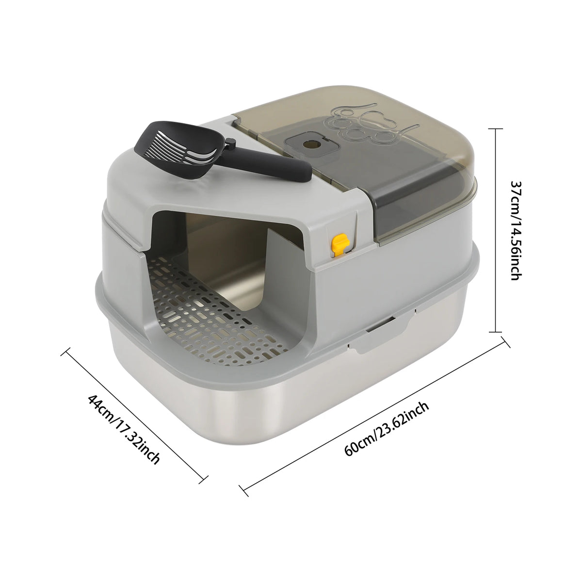 3-in-1 Convertible Cat Litter Box 7.93Gal, Stainless Steel Litter Box with Tracking Corridor & Top Window 30L for Adult Cats