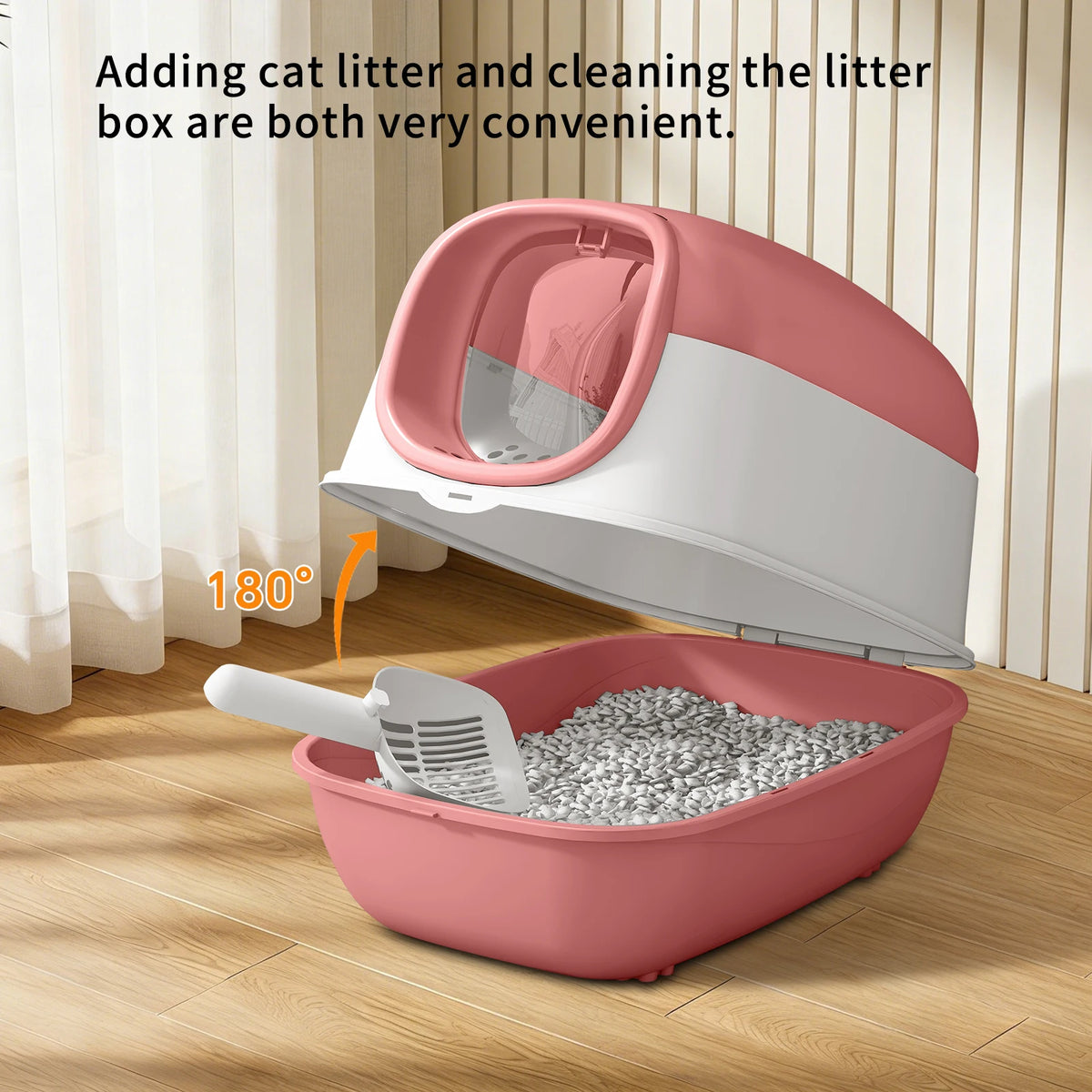 Switchable Open/Semi-Enclosed Cat Litter Box, Extra Large Jumbo Size for Multi-Cat Households, Splash-Proof and Anti-Tracking, Dual-Mode Over-the-Top Litter Pan, Low-Entry for Easy Cleaning, Suitable for Cats of Different Siz