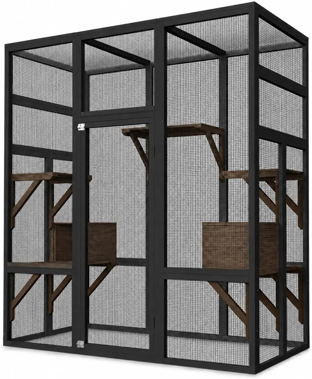 HiMISS Outdoor Cat Catio With Wooden Platforms And Napping Houses