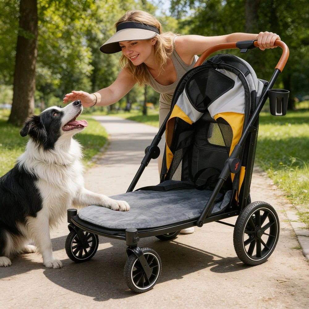 Portable Foldable Pet Stroller With Breathable Mesh And Wheels