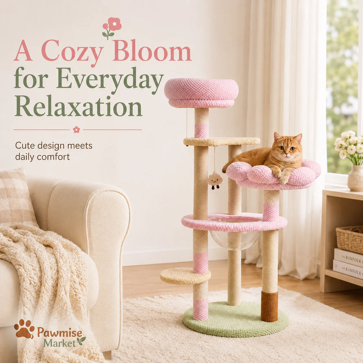 Multi Tier Cat Tree With Sisal Posts And Plush Perches
