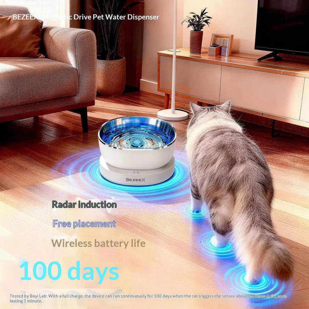 Magnetic Drive Wireless Cat Water Fountain Long Battery Life