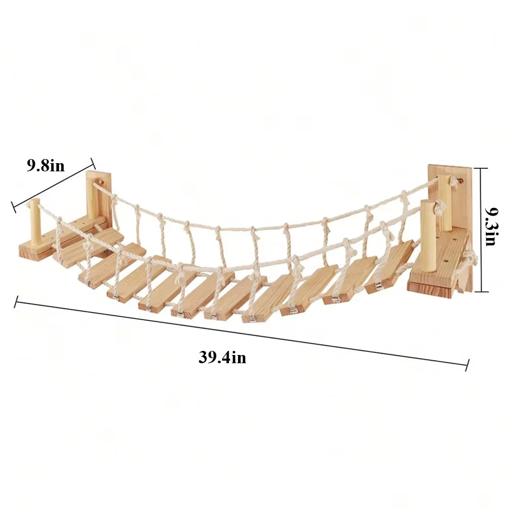 Indoor Wall Mounted Pine Wood Cat Rope Bridge Rack